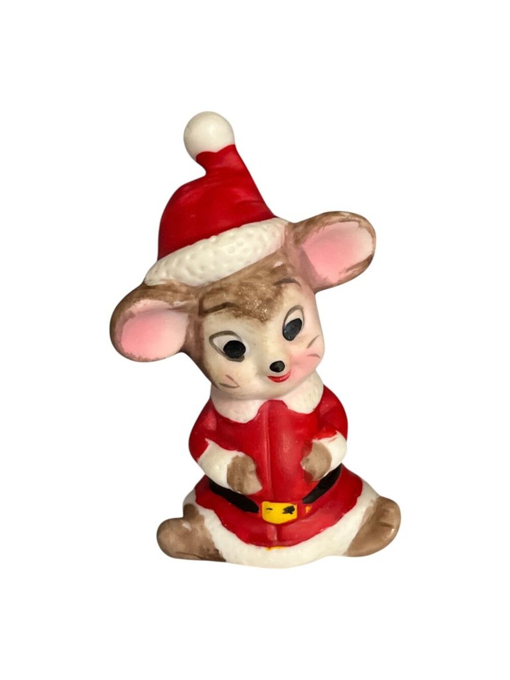 Vintage Christmas Mouse Figurine Santa Suit Ceramic Holiday Decor 3.5 Inch